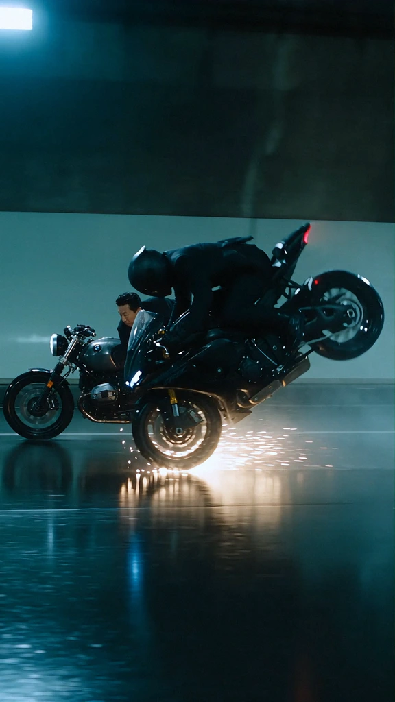 Motorcycle flipping through the air during the action sequence